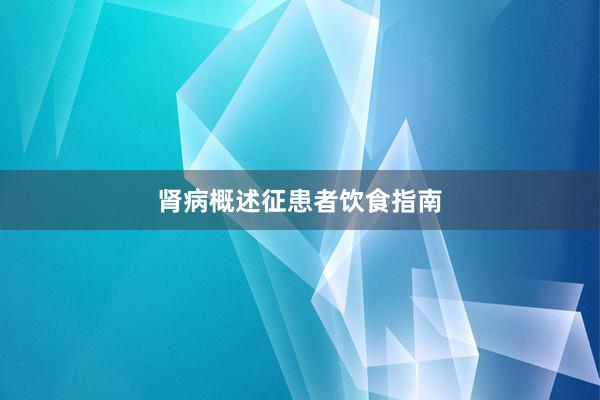 肾病概述征患者饮食指南
